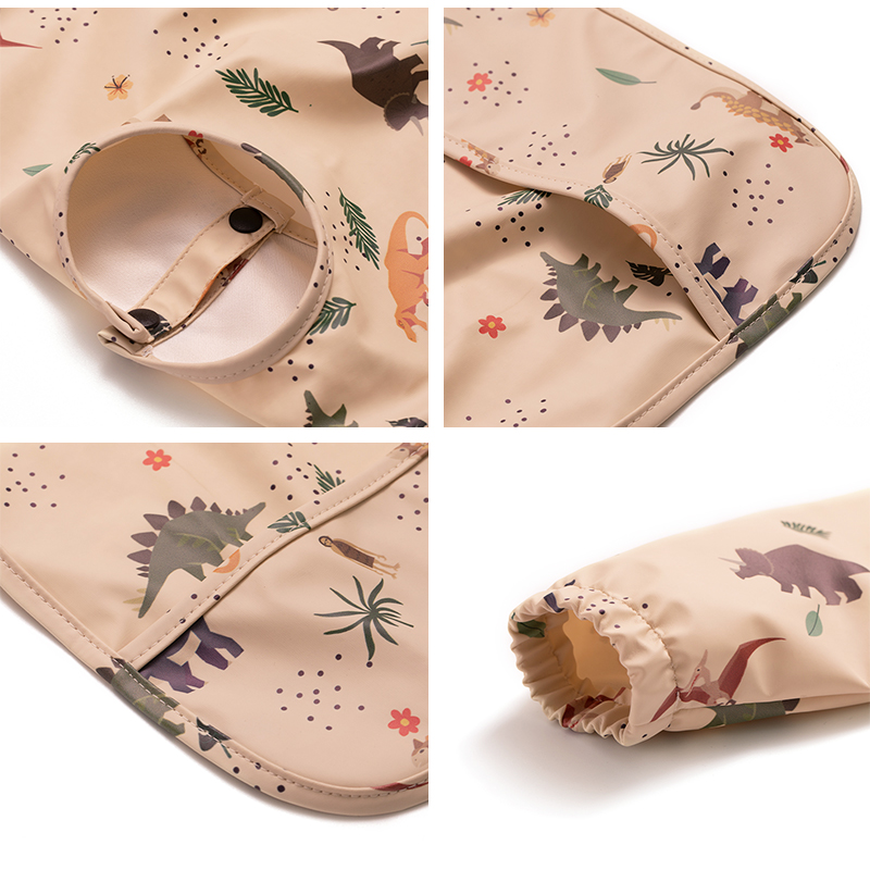 Little Boy Girl Painting Smock Baby's Soft Waterproof Bib Child Meal Eating Apron with Long Sleeves Kid Adjustable Feeding Cloth