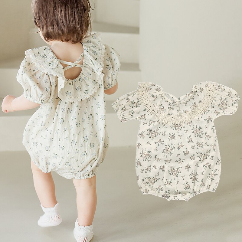 2Pcs Korean Lace Ruffle Cute Baby Romper With Hat Set Infant Vintage Floral Long Sleeve Jumpsuit Toddler Baby Girl Sweet Clothes 2Pcs Korean Lace Ruffle Cute Baby Romper With Hat Set Infant Vintage Floral Long Sleeve Jumpsuit Toddler Baby Girl Sweet Clothes