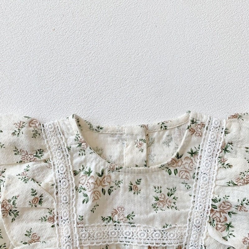 2Pcs Korean Lace Ruffle Cute Baby Romper With Hat Set Infant Vintage Floral Long Sleeve Jumpsuit Toddler Baby Girl Sweet Clothes