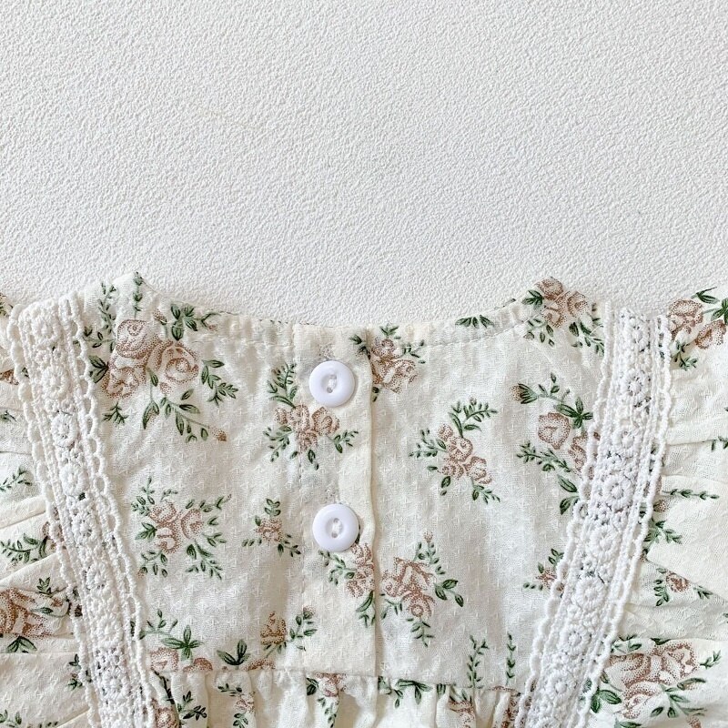 2Pcs Korean Lace Ruffle Cute Baby Romper With Hat Set Infant Vintage Floral Long Sleeve Jumpsuit Toddler Baby Girl Sweet Clothes