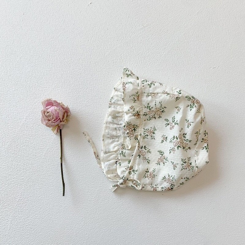 2Pcs Korean Lace Ruffle Cute Baby Romper With Hat Set Infant Vintage Floral Long Sleeve Jumpsuit Toddler Baby Girl Sweet Clothes