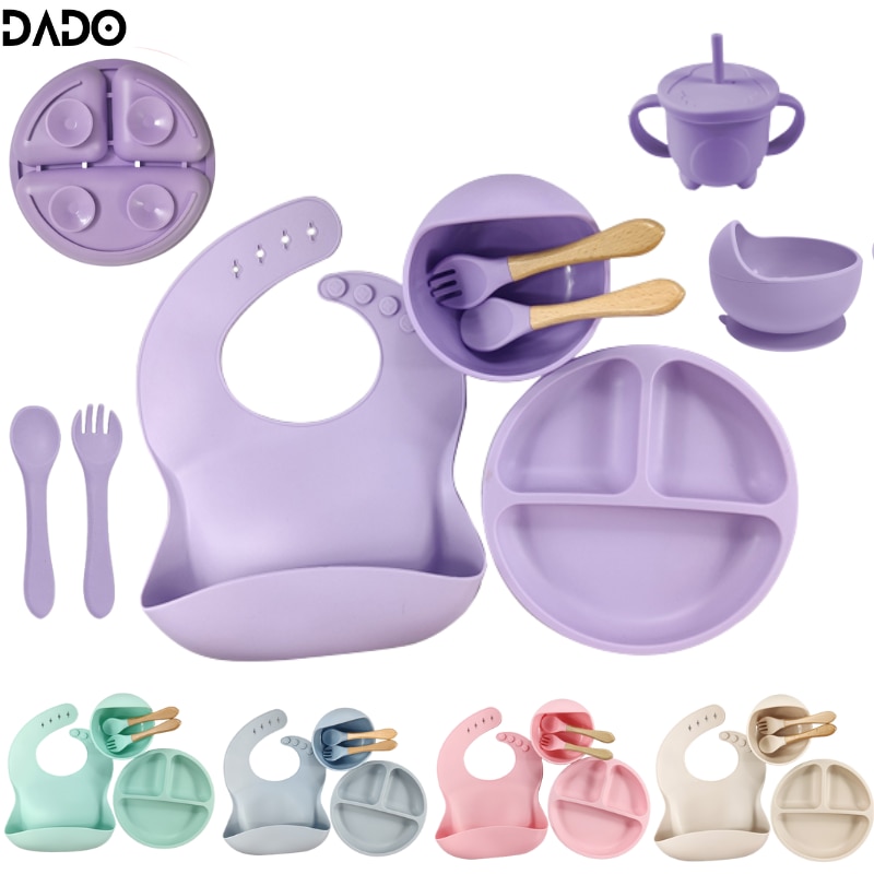 Silicone Baby Plates Spoons Forks Bib Bowls Dish Cup Child Feeding Suction Kids Toddler Eating Tableware Dinnerware Non-slip Set Silicone Baby Plates Spoons Forks Bib Bowls Dish Cup Child Feeding Suction Kids Toddler Eating Tableware Dinnerware Non-slip Set