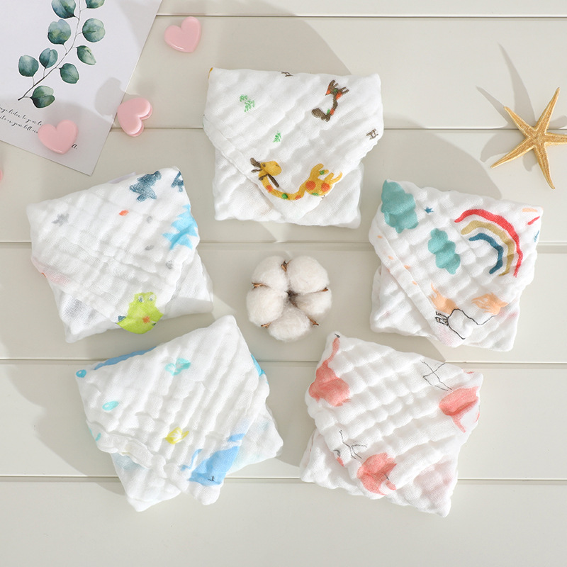 5pcs/Lot Baby Towels Muslin 6 Layers Cotton Soft Baby Face Towel Handkerchief Bathing Feeding Face Washcloth Wipe Burp Cloths