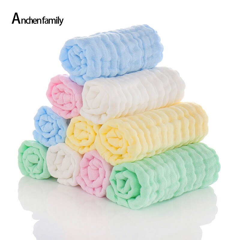 5pcs/Lot Baby Towels Muslin 6 Layers Cotton Soft Baby Face Towel Handkerchief Bathing Feeding Face Washcloth Wipe Burp Cloths