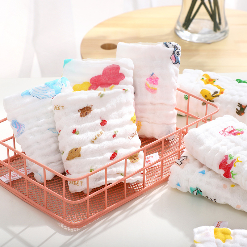 5pcs/Lot Baby Towels Muslin 6 Layers Cotton Soft Baby Face Towel Handkerchief Bathing Feeding Face Washcloth Wipe Burp Cloths