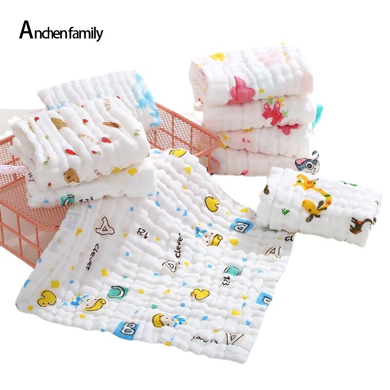 5pcs/Lot Baby Towels Muslin 6 Layers Cotton Soft Baby Face Towel Handkerchief Bathing Feeding Face Washcloth Wipe Burp Cloths