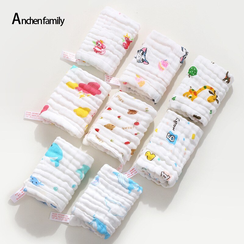 5pcs/Lot Baby Towels Muslin 6 Layers Cotton Soft Baby Face Towel Handkerchief Bathing Feeding Face Washcloth Wipe Burp Cloths