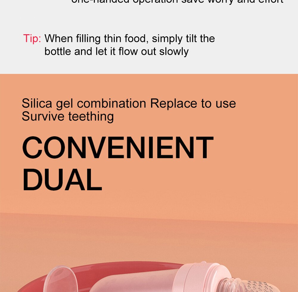 Baby Feeding Bottle + Teether Baby Silicone Rice Paste Cereal Feeding Squeeze Bottle Spoon Feeder for Newborn Child Utensils