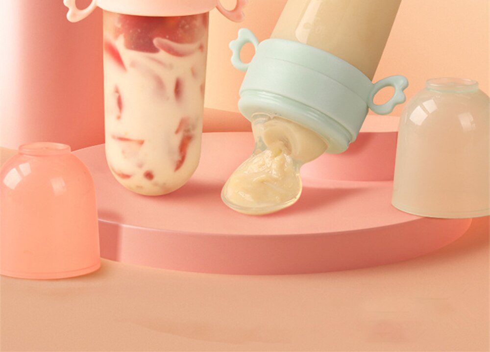 Baby Feeding Bottle + Teether Baby Silicone Rice Paste Cereal Feeding Squeeze Bottle Spoon Feeder for Newborn Child Utensils