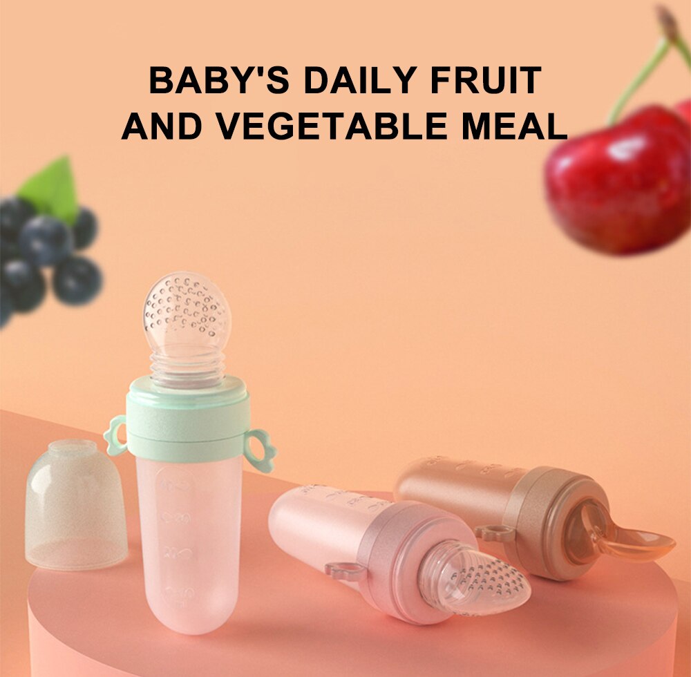 Baby Feeding Bottle + Teether Baby Silicone Rice Paste Cereal Feeding Squeeze Bottle Spoon Feeder for Newborn Child Utensils