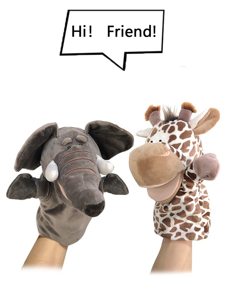 Soft Stuffed Toy Doll Animal Plush Doll Educational Baby Toys Lion Elephant Monkey Giraffe Tiger Bunny Kawaii Hand Finger Puppet