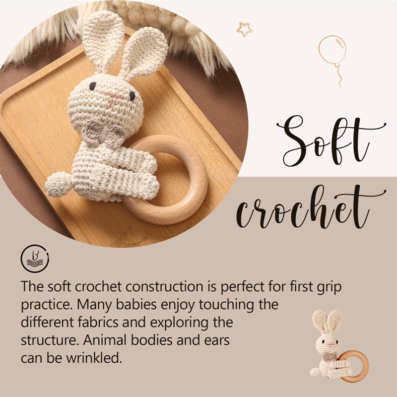 1PC Crochet Animal Rabbit Rattle Toy Soother Bracelet Wooden Teether Ring Baby Product Mobile Pram Crib Wooden Toys Newborn Gift 1PC Crochet Animal Rabbit Rattle Toy Soother Bracelet Wooden Teether Ring Baby Product Mobile Pram Crib Wooden Toys Newborn Gift