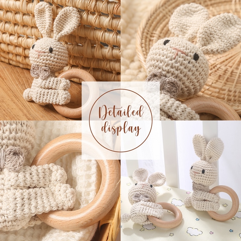 1PC Crochet Animal Rabbit Rattle Toy Soother Bracelet Wooden Teether Ring Baby Product Mobile Pram Crib Wooden Toys Newborn Gift 1PC Crochet Animal Rabbit Rattle Toy Soother Bracelet Wooden Teether Ring Baby Product Mobile Pram Crib Wooden Toys Newborn Gift