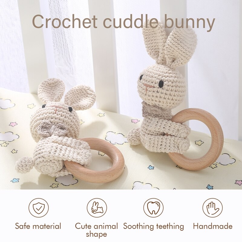 1PC Crochet Animal Rabbit Rattle Toy Soother Bracelet Wooden Teether Ring Baby Product Mobile Pram Crib Wooden Toys Newborn Gift 1PC Crochet Animal Rabbit Rattle Toy Soother Bracelet Wooden Teether Ring Baby Product Mobile Pram Crib Wooden Toys Newborn Gift