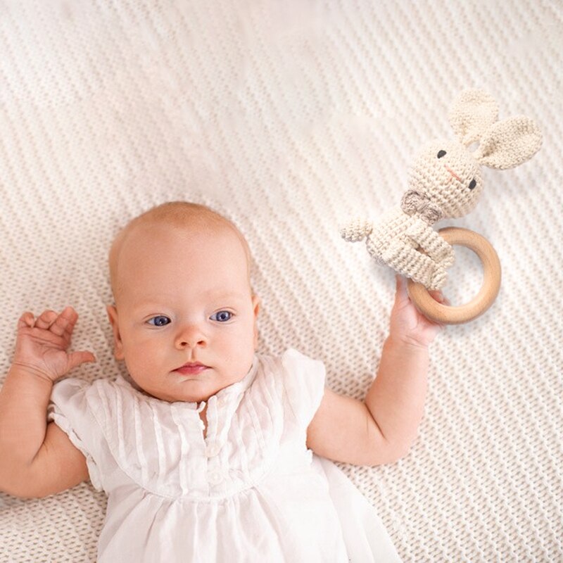 1PC Crochet Animal Rabbit Rattle Toy Soother Bracelet Wooden Teether Ring Baby Product Mobile Pram Crib Wooden Toys Newborn Gift 1PC Crochet Animal Rabbit Rattle Toy Soother Bracelet Wooden Teether Ring Baby Product Mobile Pram Crib Wooden Toys Newborn Gift