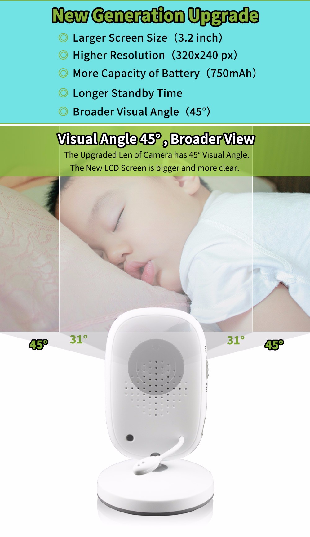 3.2 inch Wireless Video Color Baby Monitor High Resolution Baby Nanny Security Camera  Night Vision Temperature Monitoring