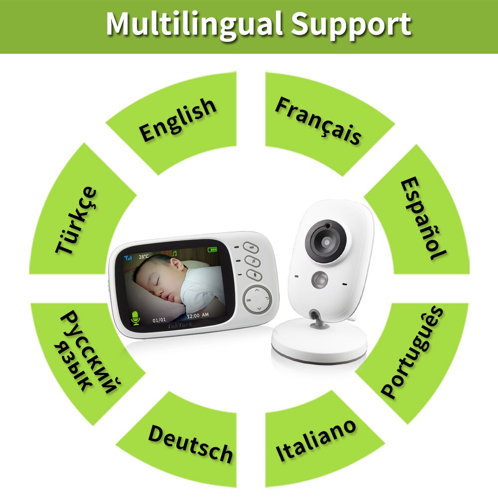 3.2 inch Wireless Video Color Baby Monitor High Resolution Baby Nanny Security Camera  Night Vision Temperature Monitoring