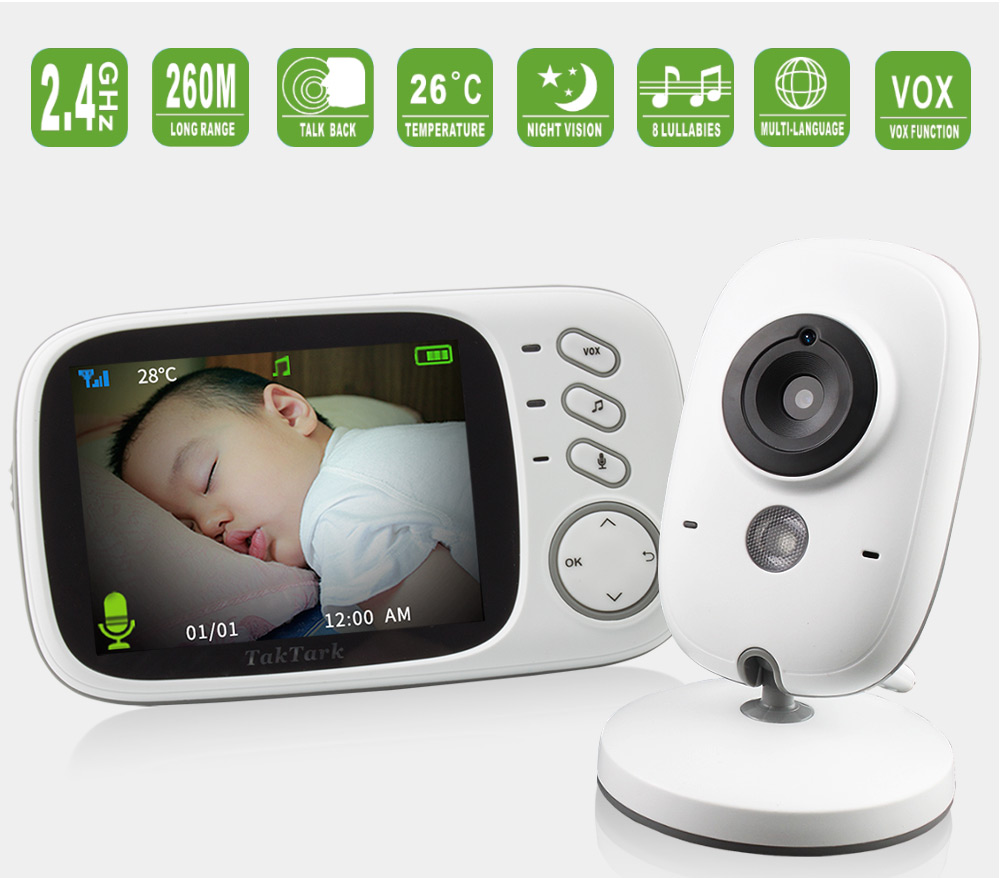 3.2 inch Wireless Video Color Baby Monitor High Resolution Baby Nanny Security Camera  Night Vision Temperature Monitoring