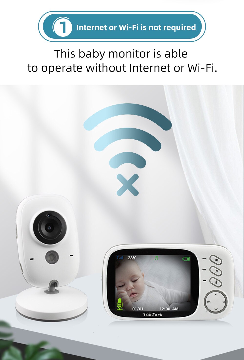 3.2 inch Wireless Video Color Baby Monitor High Resolution Baby Nanny Security Camera  Night Vision Temperature Monitoring