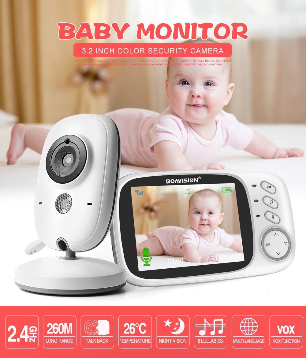 VB603 Video Baby Monitor 2.4G Wireless With 3.2 Inches LCD 2 Way Audio Talk Night Vision Surveillance Security Camera Babysitter