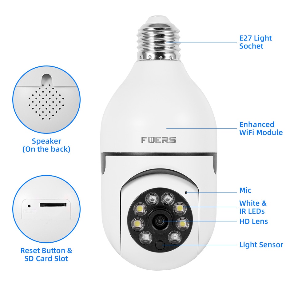 Fuers IP Camera 3MP E27 Bulb Full Color Wifi Indoor Mini Tuya Smart Home Surveillance Camera Security Baby Monitor Video Pet Cam Fuers IP Camera 3MP E27 Bulb Full Color Wifi Indoor Mini Tuya Smart Home Surveillance Camera Security Baby Monitor Video Pet Cam