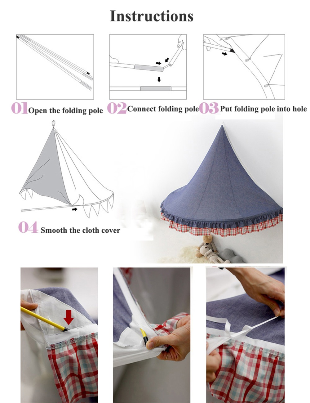Kids Teepee Tents Children Play House Castle Cotton Foldable Tent Canopy Bed Curtain Baby Crib Netting Girls Boy Room Decoration