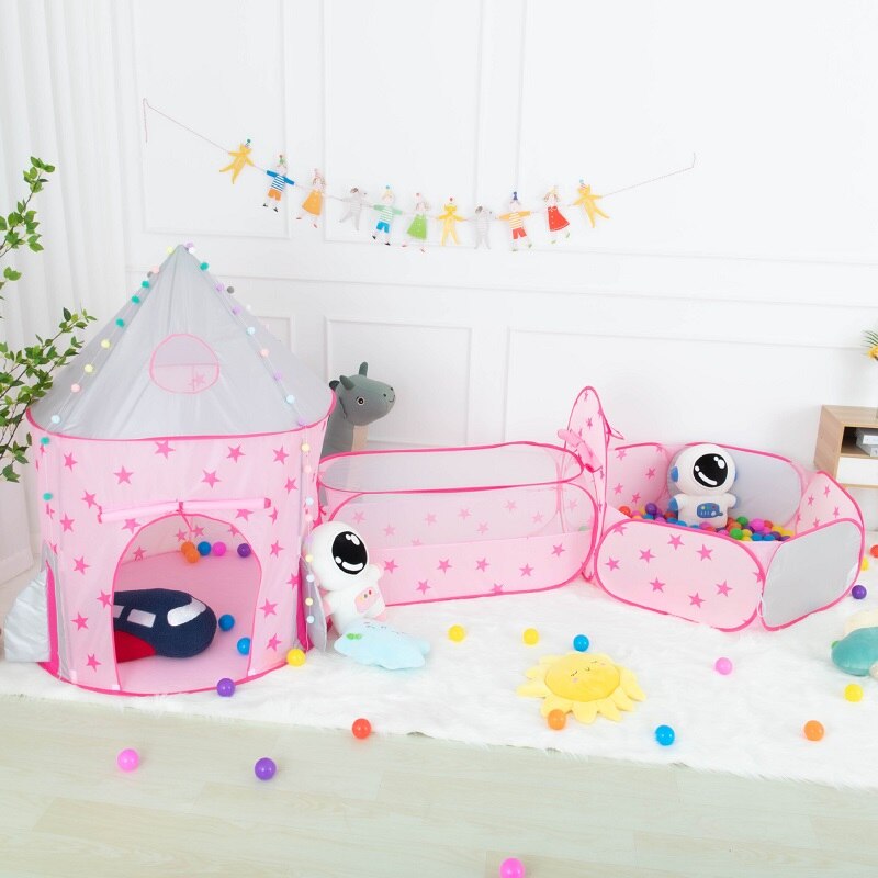3 In 1 Tunnel Spaceship Tent House Play Toys Foldable Children Crawling Portable Ocean Pool Houses Toy Tents For Girls & Boys
