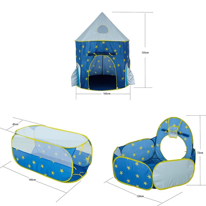 3 In 1 Tunnel Spaceship Tent House Play Toys Foldable Children Crawling Portable Ocean Pool Houses Toy Tents For Girls & Boys