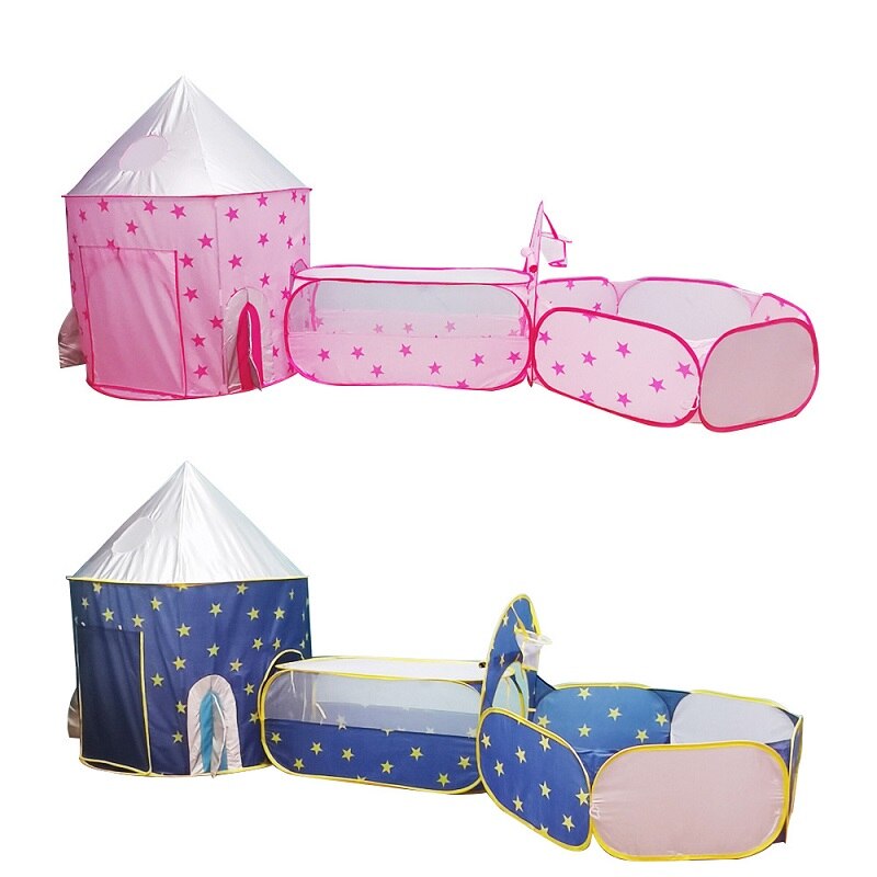 3 In 1 Tunnel Spaceship Tent House Play Toys Foldable Children Crawling Portable Ocean Pool Houses Toy Tents For Girls & Boys
