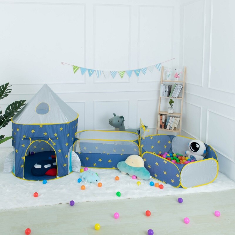 3 In 1 Tunnel Spaceship Tent House Play Toys Foldable Children Crawling Portable Ocean Pool Houses Toy Tents For Girls & Boys