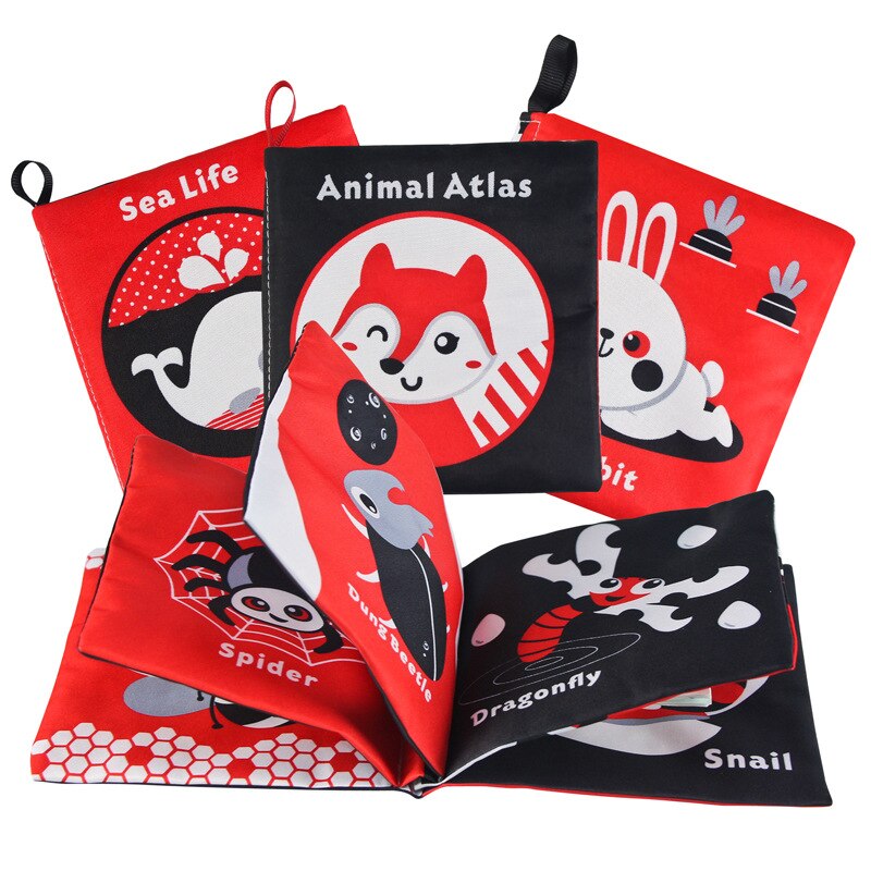 Libro de tela sensorial para beb&eacute; de 0 a 12 meses, juguetes de cuna para reci&eacute;n nacido, libros de tela de animales en blanco y negro, juguete para beb&eacute; de 1 a&ntilde;o