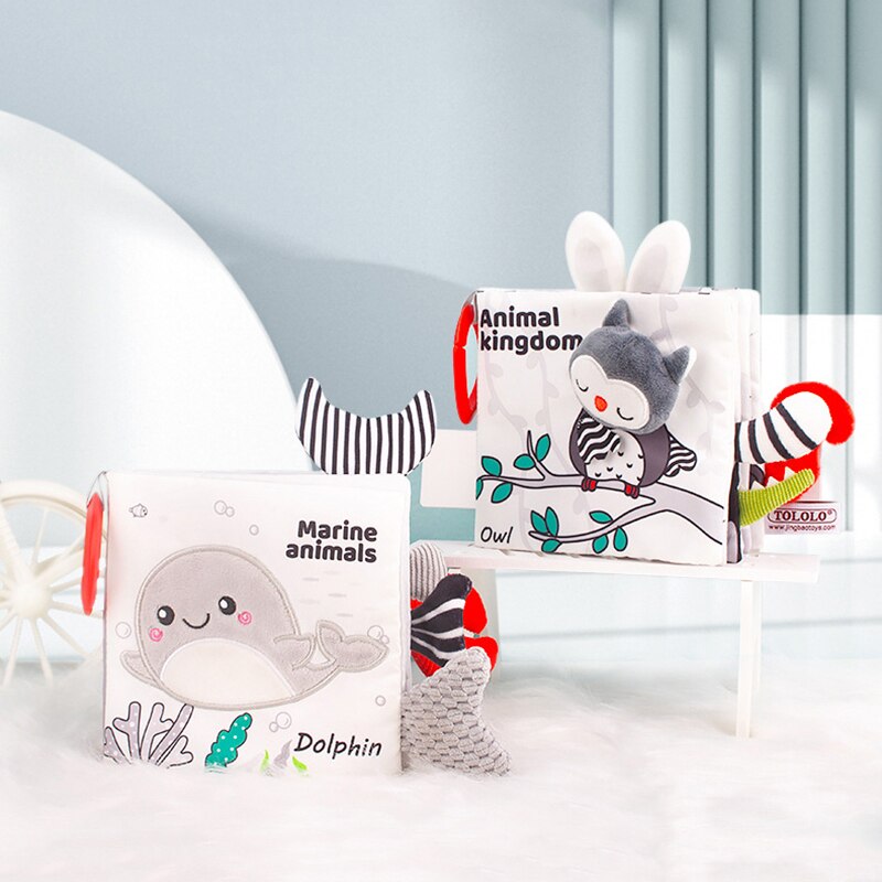 Libro de tela sensorial para beb&eacute; de 0 a 12 meses, juguetes de cuna para reci&eacute;n nacido, libros de tela de animales en blanco y negro, juguete para beb&eacute; de 1 a&ntilde;o