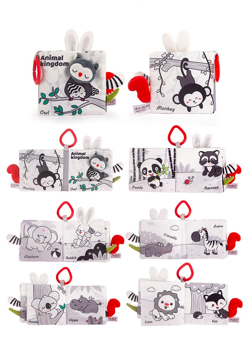 Libro de tela sensorial para beb&eacute; de 0 a 12 meses, juguetes de cuna para reci&eacute;n nacido, libros de tela de animales en blanco y negro, juguete para beb&eacute; de 1 a&ntilde;o