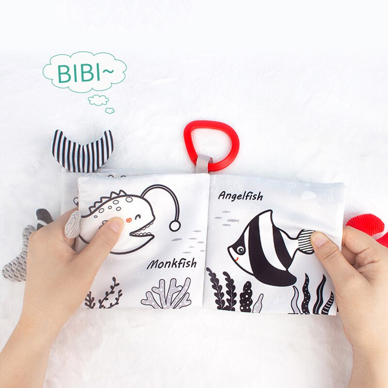 Libro de tela sensorial para beb&eacute; de 0 a 12 meses, juguetes de cuna para reci&eacute;n nacido, libros de tela de animales en blanco y negro, juguete para beb&eacute; de 1 a&ntilde;o