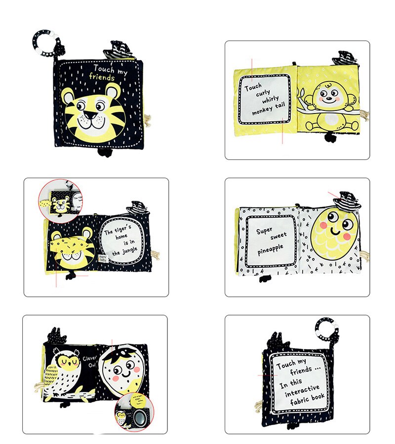 Libro de tela sensorial para beb&eacute; de 0 a 12 meses, juguetes de cuna para reci&eacute;n nacido, libros de tela de animales en blanco y negro, juguete para beb&eacute; de 1 a&ntilde;o
