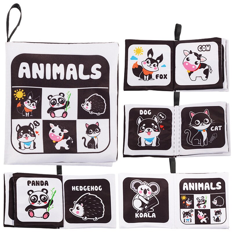 Libro de tela sensorial para beb&eacute; de 0 a 12 meses, juguetes de cuna para reci&eacute;n nacido, libros de tela de animales en blanco y negro, juguete para beb&eacute; de 1 a&ntilde;o