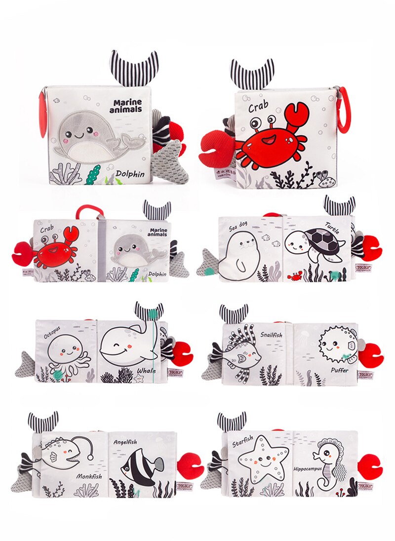 Libro de tela sensorial para beb&eacute; de 0 a 12 meses, juguetes de cuna para reci&eacute;n nacido, libros de tela de animales en blanco y negro, juguete para beb&eacute; de 1 a&ntilde;o