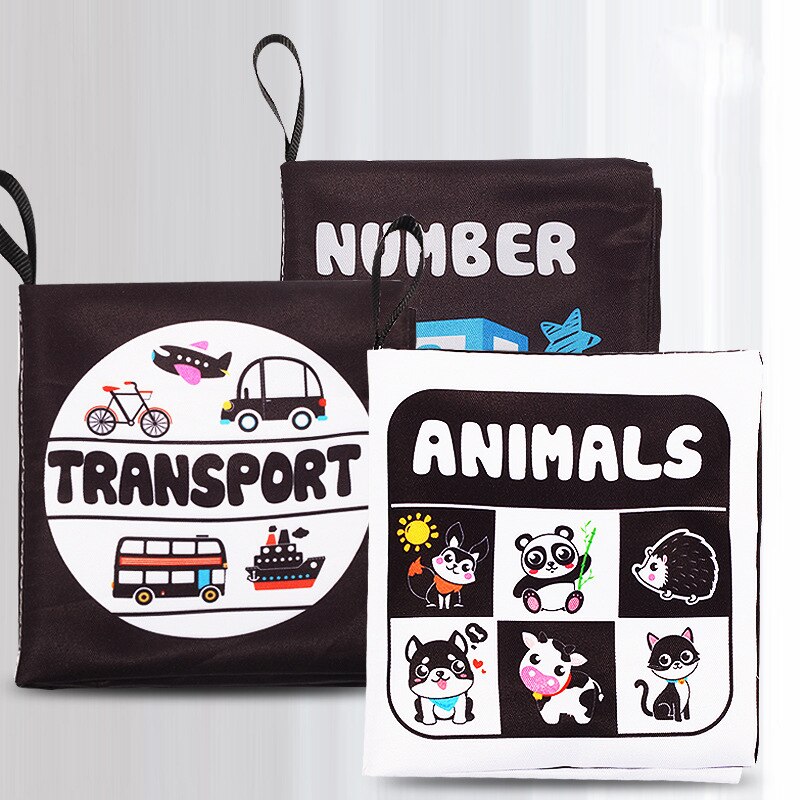 Libro de tela sensorial para beb&eacute; de 0 a 12 meses, juguetes de cuna para reci&eacute;n nacido, libros de tela de animales en blanco y negro, juguete para beb&eacute; de 1 a&ntilde;o