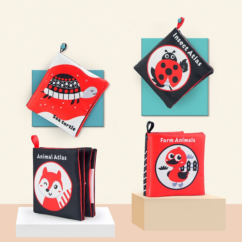 Libro de tela sensorial para beb&eacute; de 0 a 12 meses, juguetes de cuna para reci&eacute;n nacido, libros de tela de animales en blanco y negro, juguete para beb&eacute; de 1 a&ntilde;o