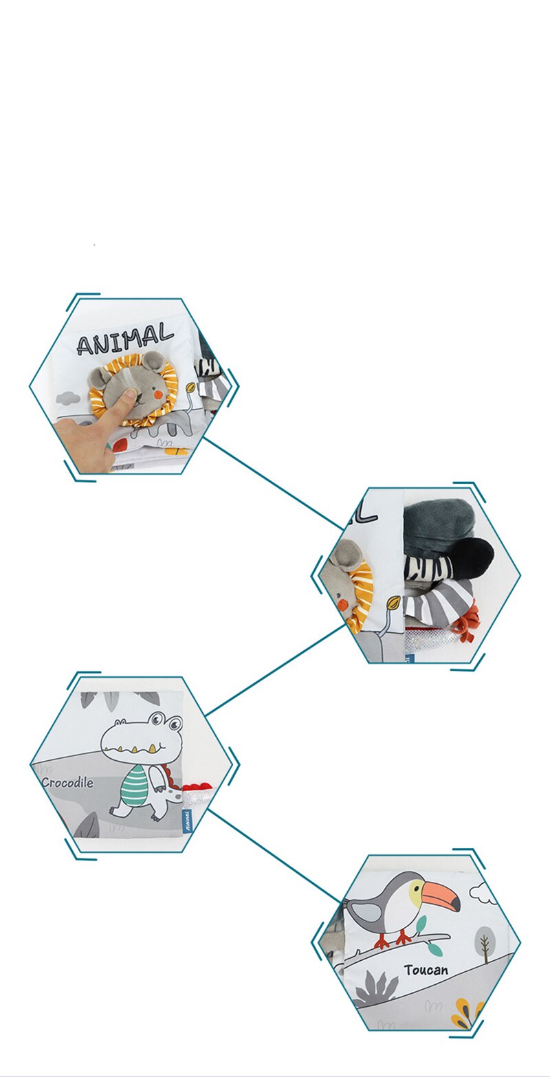 Libro de tela de animales para beb&eacute;, juguetes educativos de aprendizaje suave para beb&eacute;s, libros sensoriales montessori de desarrollo, juguetes para beb&eacute;s de 0 a 12 meses