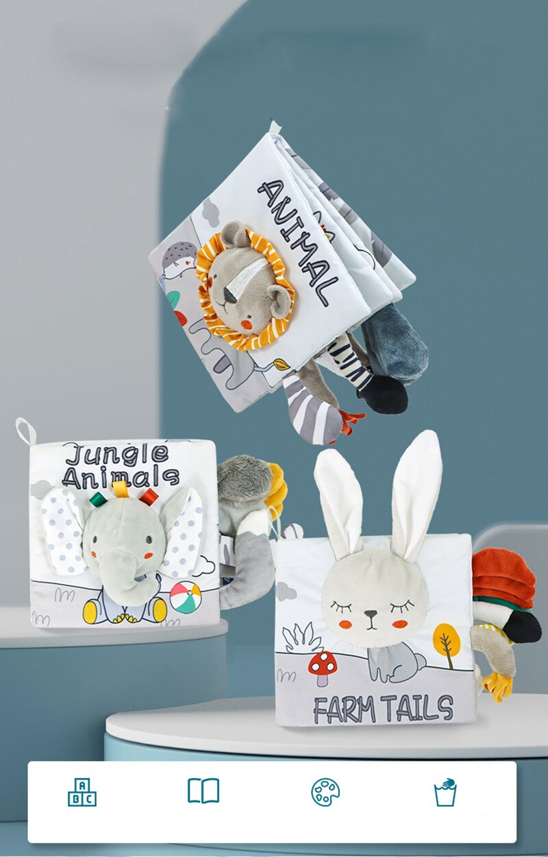 Libro de tela de animales para beb&eacute;, juguetes educativos de aprendizaje suave para beb&eacute;s, libros sensoriales montessori de desarrollo, juguetes para beb&eacute;s de 0 a 12 meses