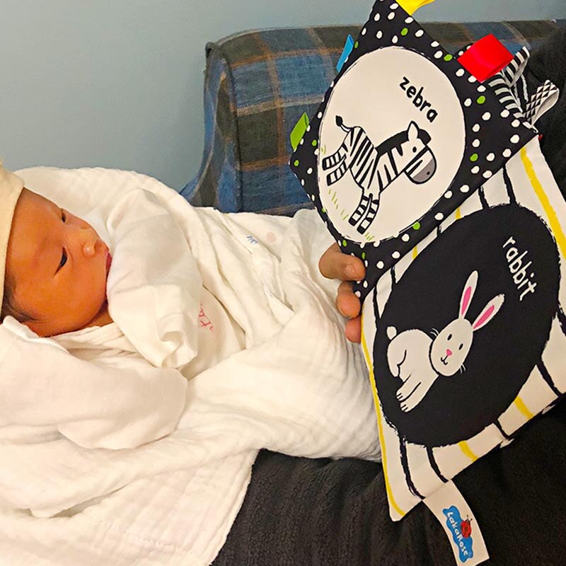 Libro de tela de juguete para beb&eacute;, libro de actividades de tela blanco y negro, libros sensoriales para beb&eacute;s, juguetes montessori de desarrollo temprano para ni&ntilde;os de 0 a 12 meses