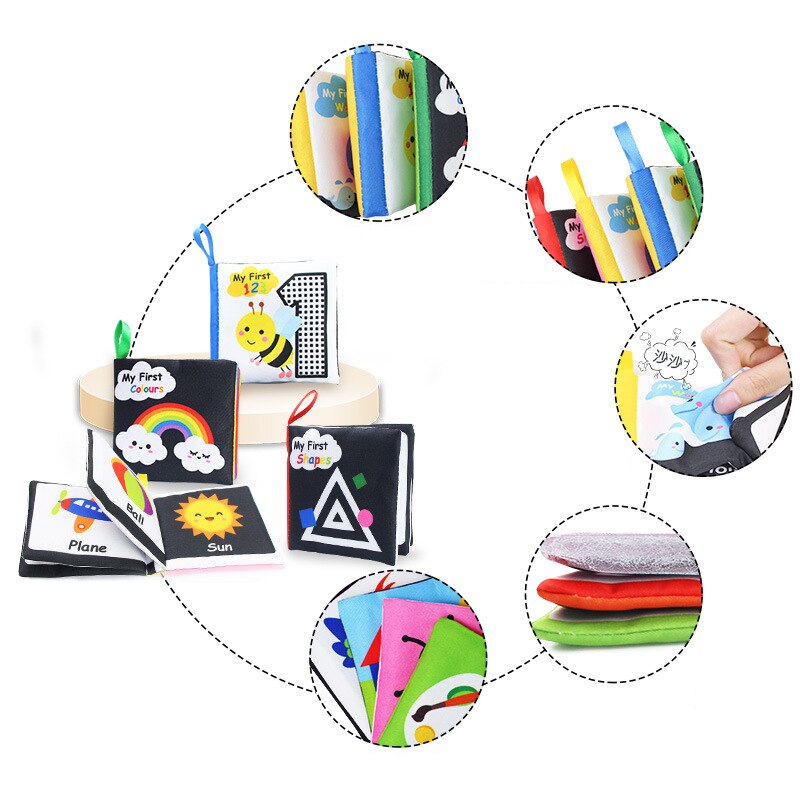 Libro de tela de juguete para beb&eacute;, libro de actividades de tela blanco y negro, libros sensoriales para beb&eacute;s, juguetes montessori de desarrollo temprano para ni&ntilde;os de 0 a 12 meses