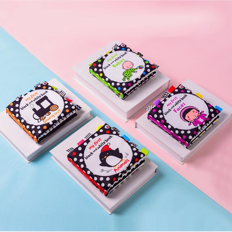 Libro de tela de juguete para beb&eacute;, libro de actividades de tela blanco y negro, libros sensoriales para beb&eacute;s, juguetes montessori de desarrollo temprano para ni&ntilde;os de 0 a 12 meses