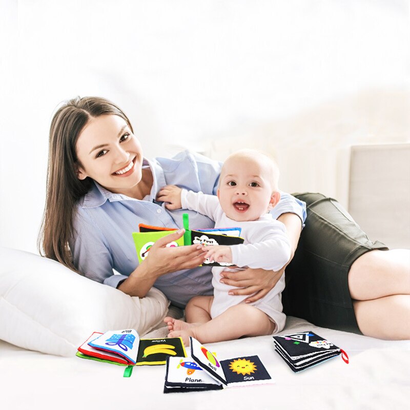 Libro de tela de juguete para beb&eacute;, libro de actividades de tela blanco y negro, libros sensoriales para beb&eacute;s, juguetes montessori de desarrollo temprano para ni&ntilde;os de 0 a 12 meses