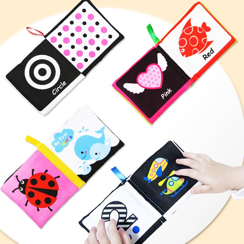 Libro de tela de juguete para beb&eacute;, libro de actividades de tela blanco y negro, libros sensoriales para beb&eacute;s, juguetes montessori de desarrollo temprano para ni&ntilde;os de 0 a 12 meses