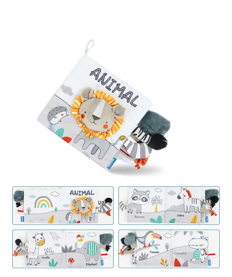Libro de tela de animales para beb&eacute;, juguetes educativos de aprendizaje suave para beb&eacute;s, libros sensoriales montessori de desarrollo, juguetes para beb&eacute;s de 0 a 12 meses