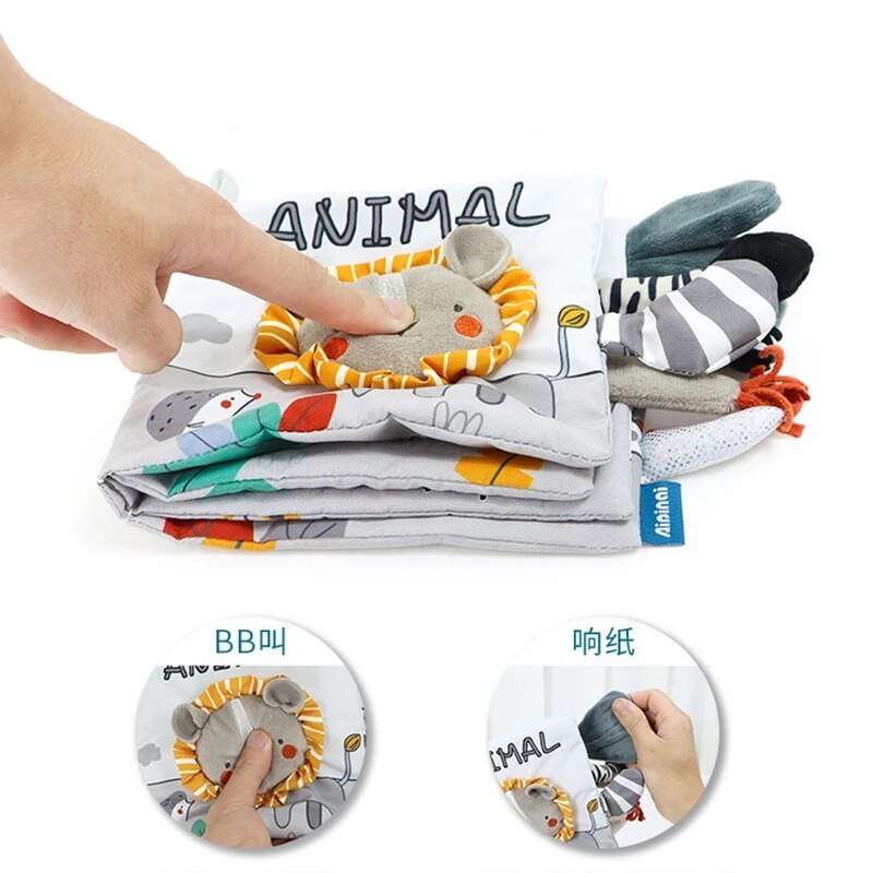 Libro de tela de animales para beb&eacute;, juguetes educativos de aprendizaje suave para beb&eacute;s, libros sensoriales montessori de desarrollo, juguetes para beb&eacute;s de 0 a 12 meses