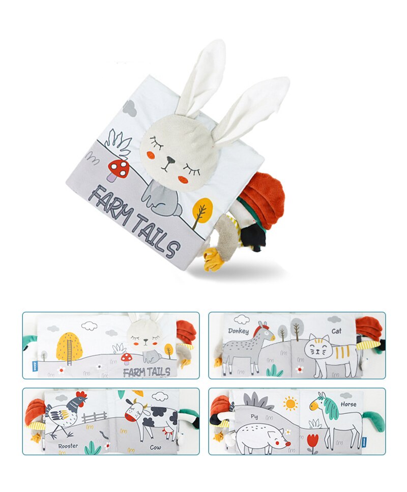 Libro de tela de animales para beb&eacute;, juguetes educativos de aprendizaje suave para beb&eacute;s, libros sensoriales montessori de desarrollo, juguetes para beb&eacute;s de 0 a 12 meses