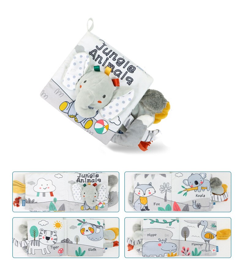 Libro de tela de animales para beb&eacute;, juguetes educativos de aprendizaje suave para beb&eacute;s, libros sensoriales montessori de desarrollo, juguetes para beb&eacute;s de 0 a 12 meses
